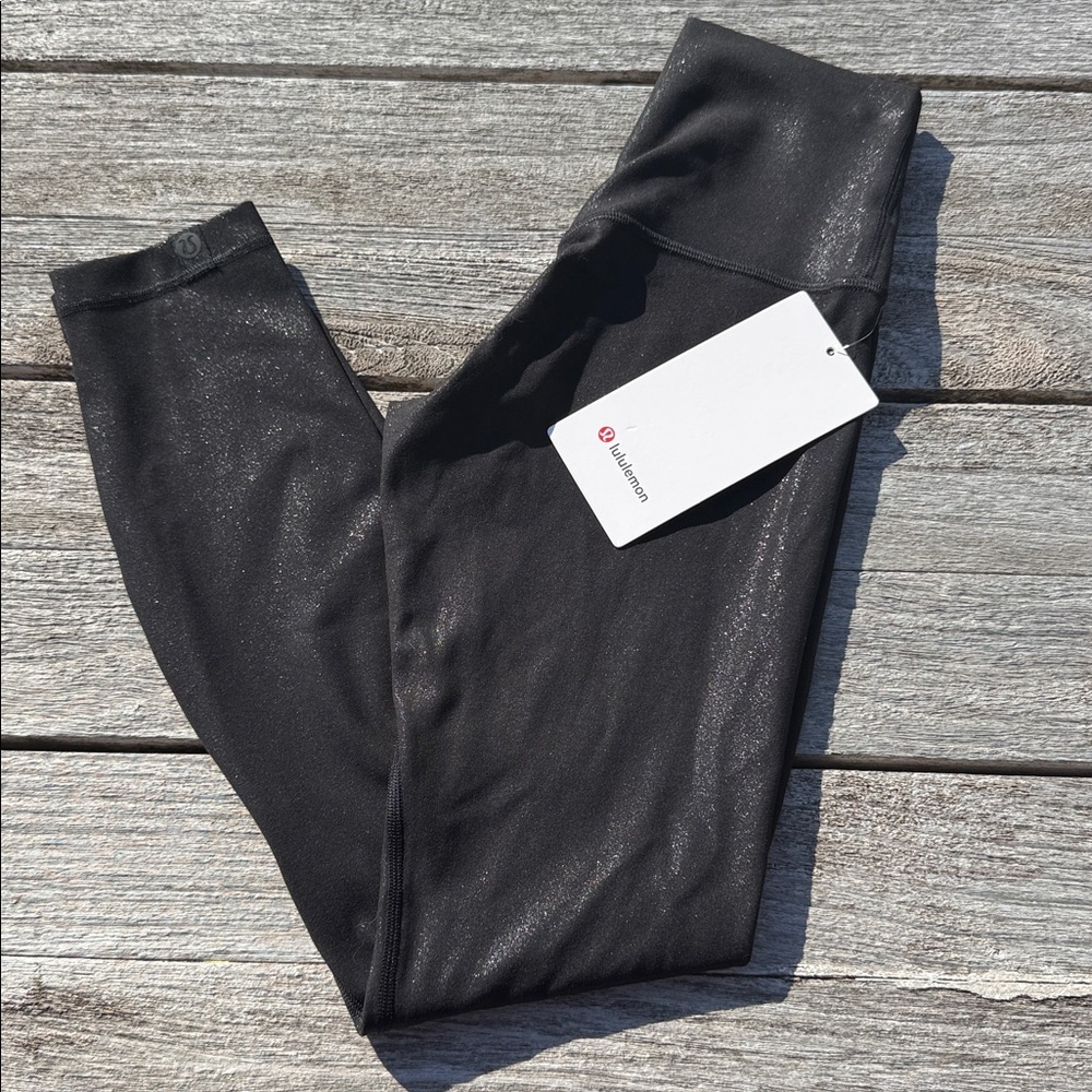 Lululemon Align High-Rise Pant 25" Shimmer Luxe Shine Foil Black size 2‎ NWT